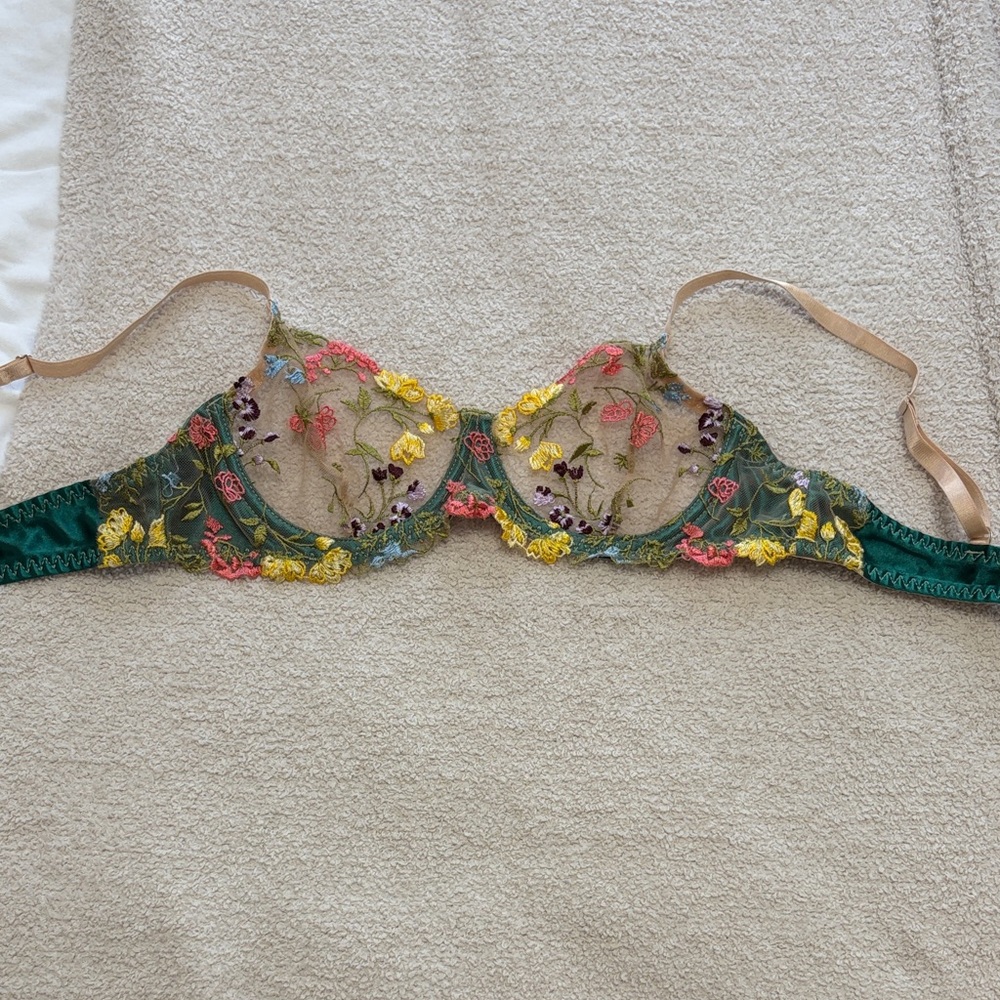 Sheer Green Floral Embroidered Underwire Bra
